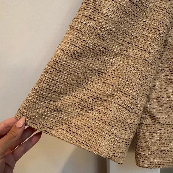 Context Tan Beige Gold Metallic Tweed Blazer Jacket Floral Lining Size 14 - Picture 11 of 15